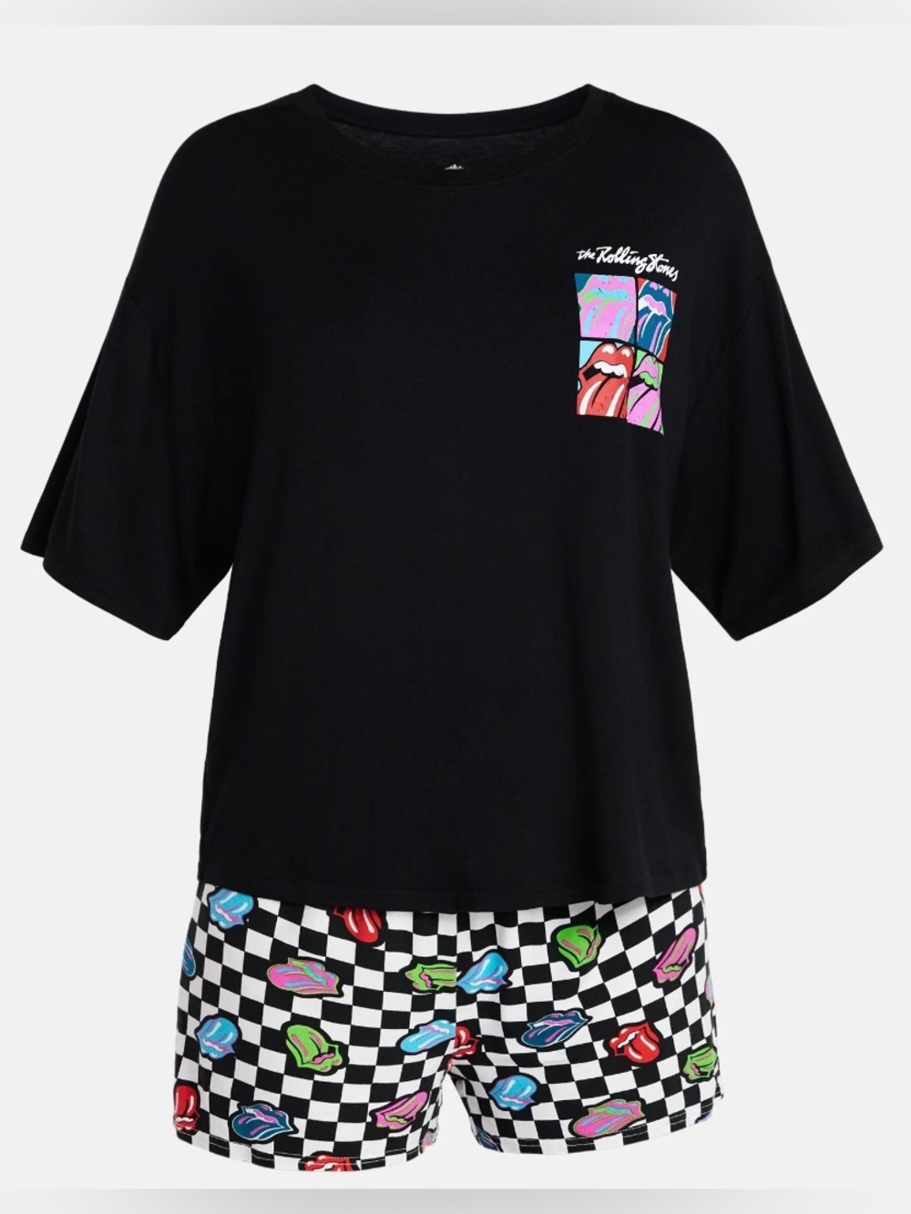NWT The Rolling Stones Women’s XL Pajama Set Black Graphic Tee Shorts